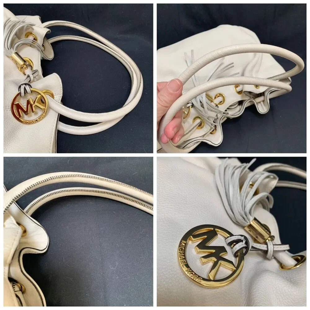 MICHAEL KORS Vanilla Pebbled Leather Tasseled ASTOR Ring Tote Shoulder Bag - Picture 10 of 12